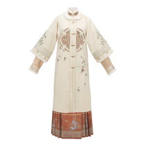 Chinese Hanfu Winter/Fall Ming Dynasty Top + Wool Long Coat + Mamian Skirt